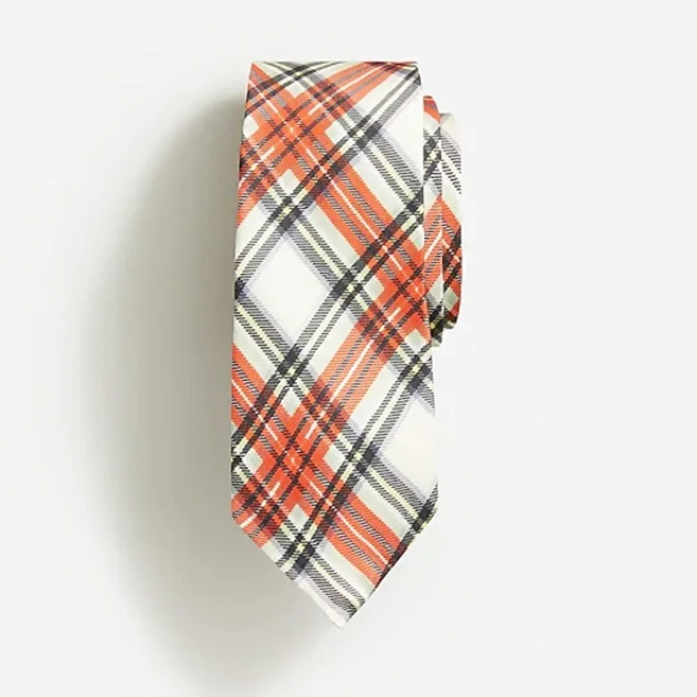 NWT JCREW Boys' tie in Stewart plaid. Color:Ivory Poppy Dusty Sage. Size: 52”.